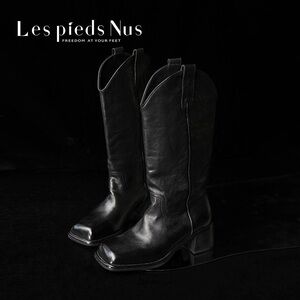 Les pieds nus high-end original mid-calf square toe handmade western boots 38